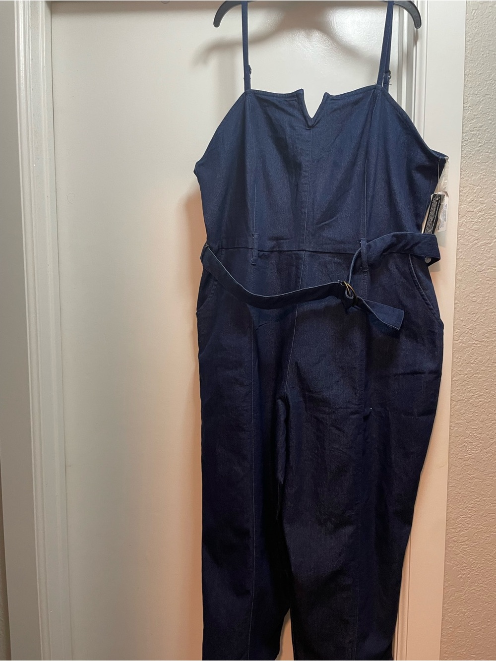 Women’s Jean Navy Blue Sleeveless Jumpsuit with Belt 2x NWT